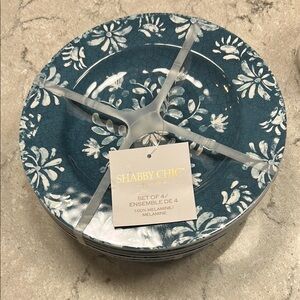 Shabby Chic Blue Floral Melamine Plate Set of 4. 8.5”